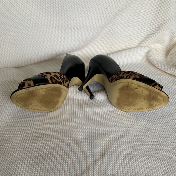 Franco Sarto Black Animal Print Peep Toe Heels - Picture 7 of 8